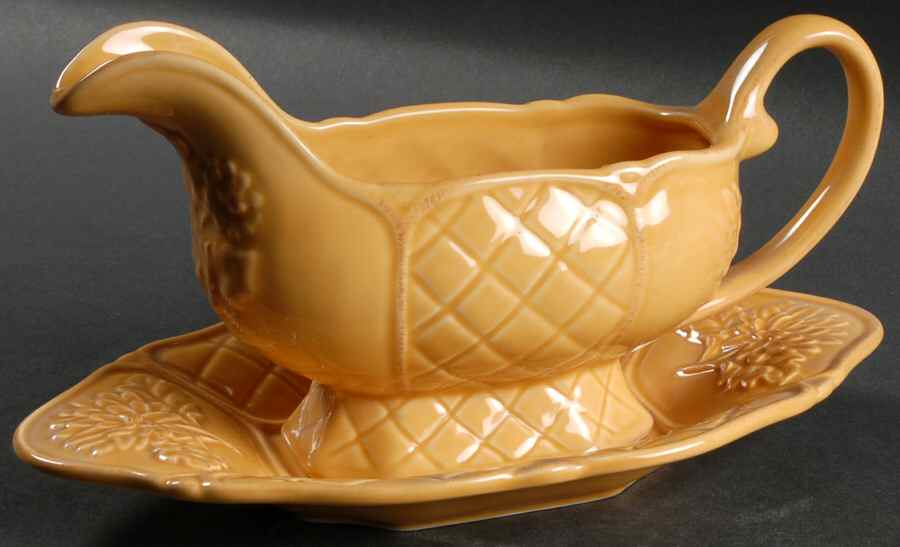 Cuisineware Gold Gravy Boat & Underplate by Certified International-1