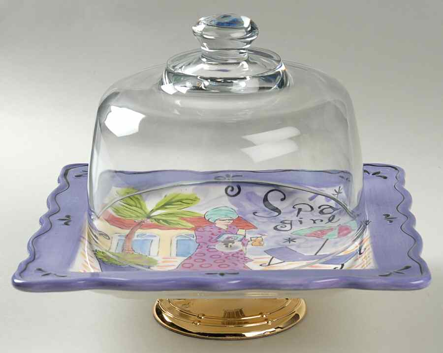 Girlfriends 6 1/2"-7 1/2" Footed Cheese Plate w/ Glass Dome HC by Certified International-1