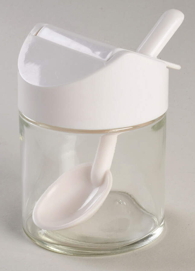 Sandstone (Corelle) Glass Sugar Bowl w/Plastic Lid & Spoon by Corning Corelle-1