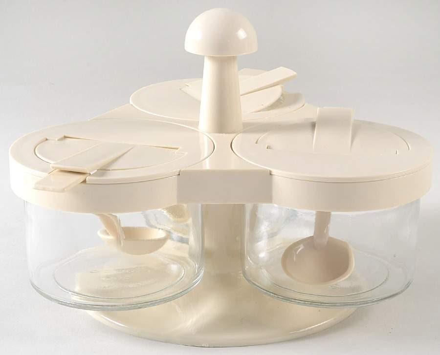 Sandstone (Corelle) 3 Part Lazy Susan W/3 Glassware Bowls/Plastic Tops by Corning Corelle-1