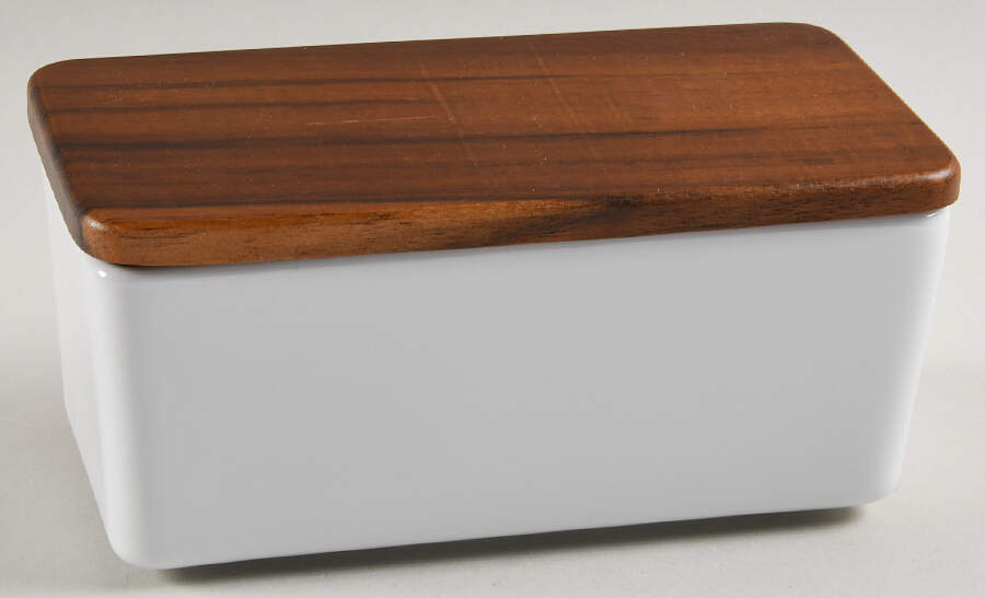 Whiteware Basics (Smooth) 1/4 Lb Covered Butter with Wood Lid by The Cellar (China)-1