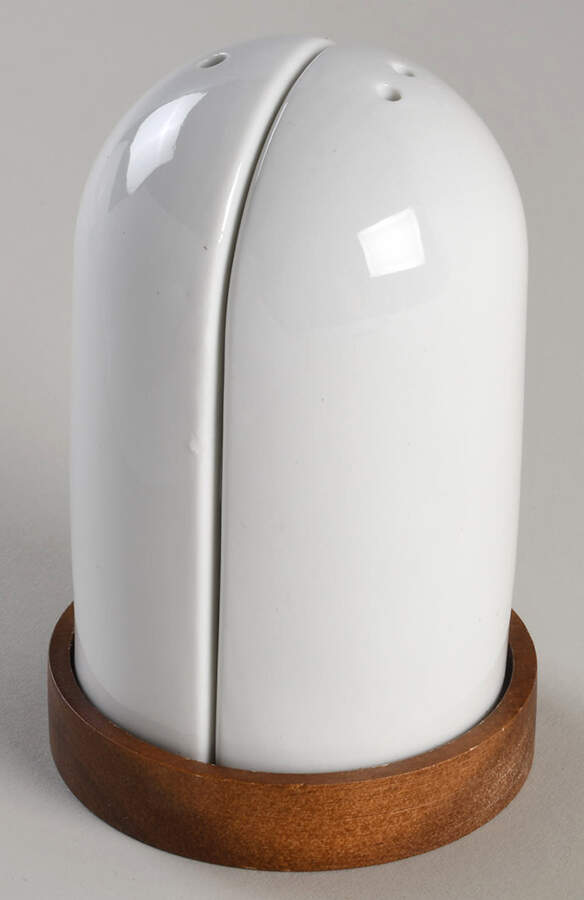 Whiteware Basics (Smooth) Salt & Pepper Set w/Wood Tray by The Cellar (China)-1