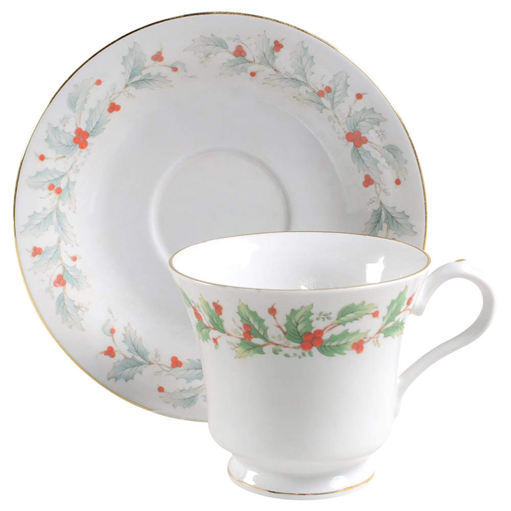 Noel (Black Lettering Backstamp) Footed Cup & Saucer Set by China Pearl-1