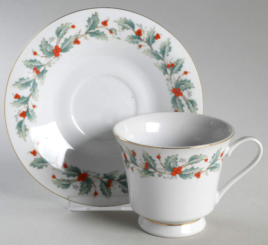 Noel (Black Lettering Backstamp) Footed Cup & Saucer Set by China Pearl-1