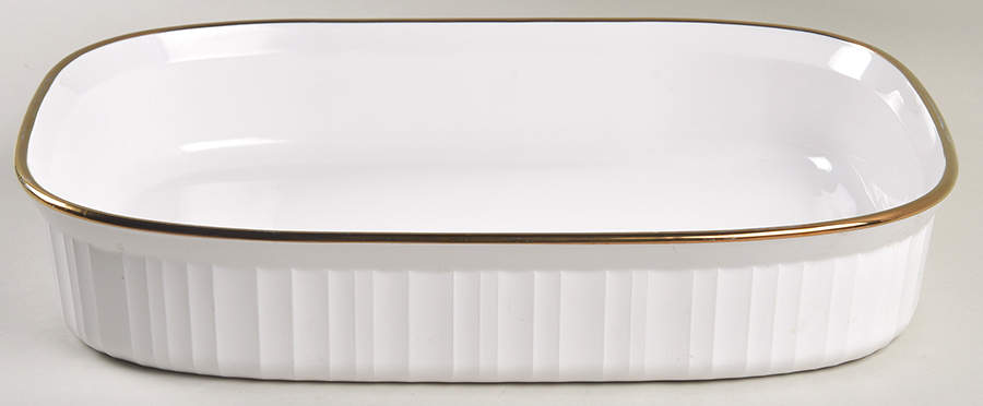 French White (Gold Trim) 14" Rectangular Roaster by Corning Corelle-1