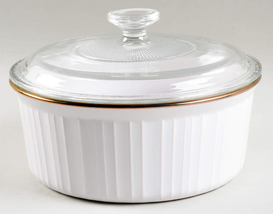 French White (Gold Trim) 2.5 Qt Round Covered Casserole by Corning Corelle-1