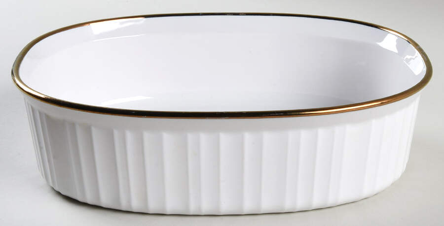 French White (Gold Trim) 1.5 Quart Oval Covered Casserole No Lid by Corning Corelle-1