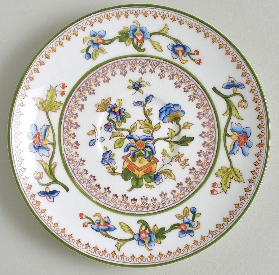 Flower Pot (Green Trim, Smooth) Saucer for Bouillon Cup by Coalport-1
