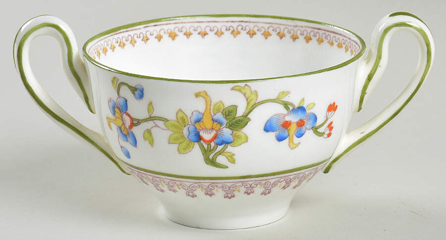 Flower Pot (Green Trim, Smooth) Bouillon Cup by Coalport-1
