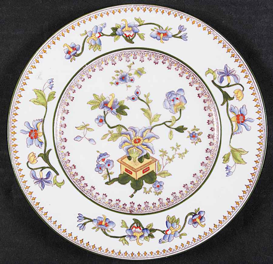 Flower Pot (Green Trim, Smooth) Luncheon Plate by Coalport-1