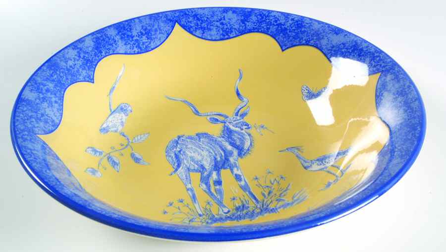 African Inspirations Blue and Yellow 10" Round Vegetable Bowl by Lynn Chase-1