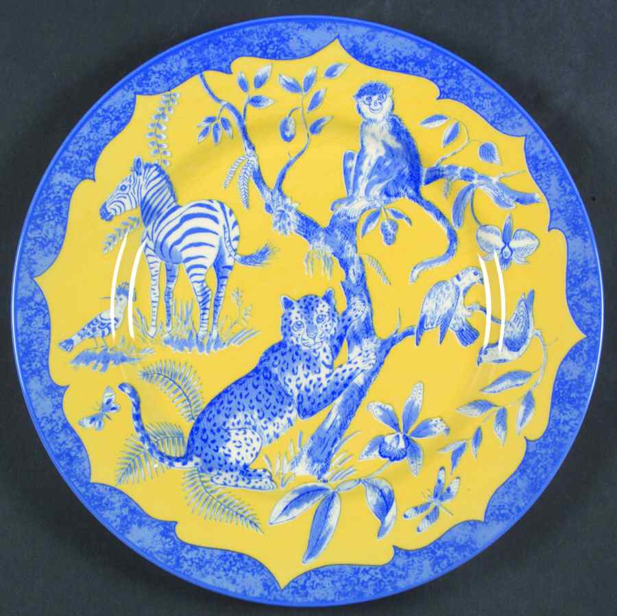 African Inspirations Blue and Yellow Dinner Plate by Lynn Chase-1
