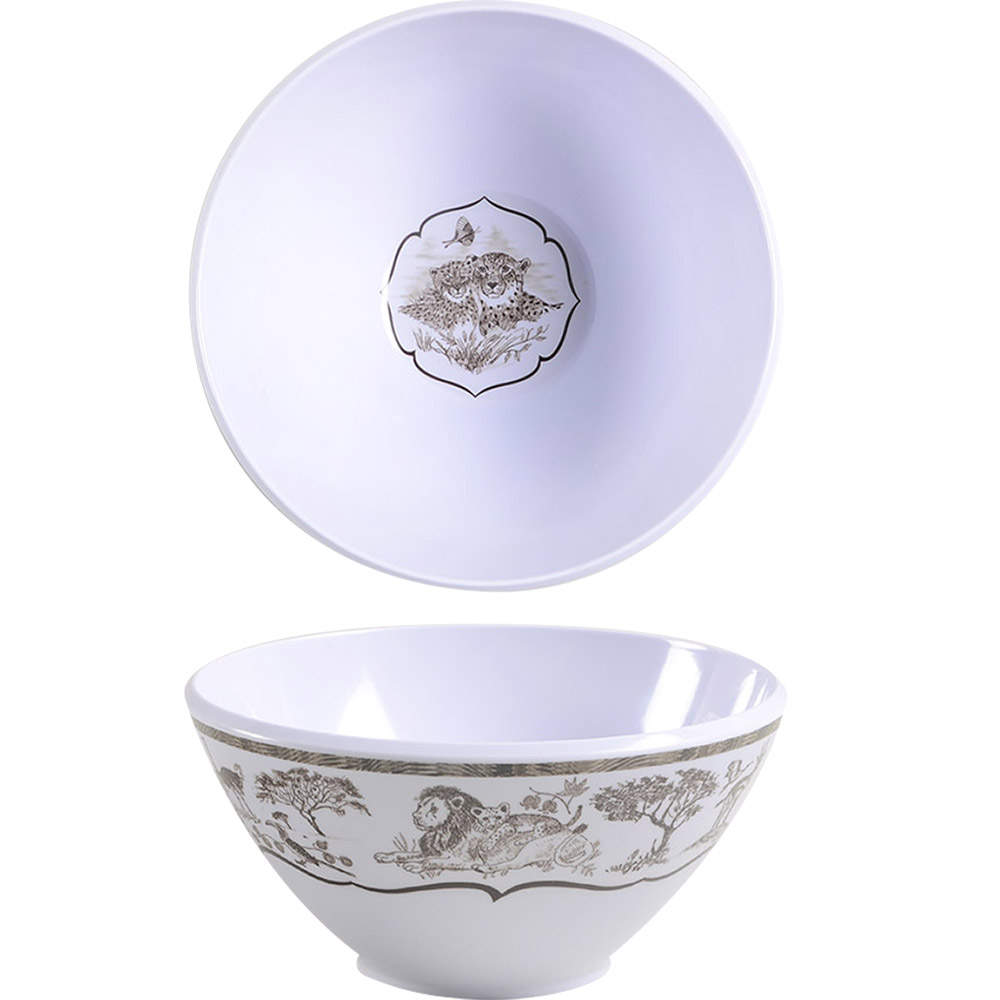 African Inspirations Sepia and Cream Melamine Soup/Cereal Bowl by Lynn Chase-1