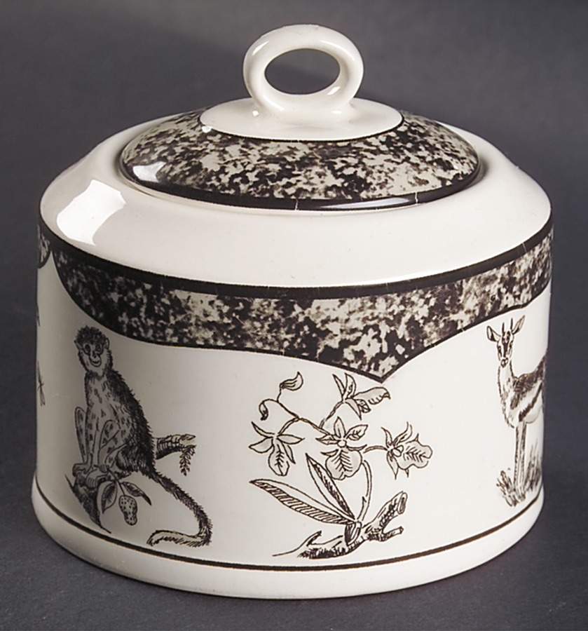 African Inspirations Sepia and Cream Sugar Bowl & Lid by Lynn Chase-1