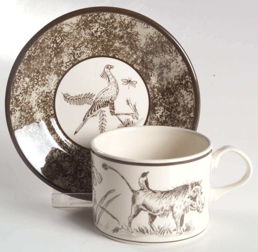 African Inspirations Sepia and Cream Flat Cup & Saucer Set by Lynn Chase-1