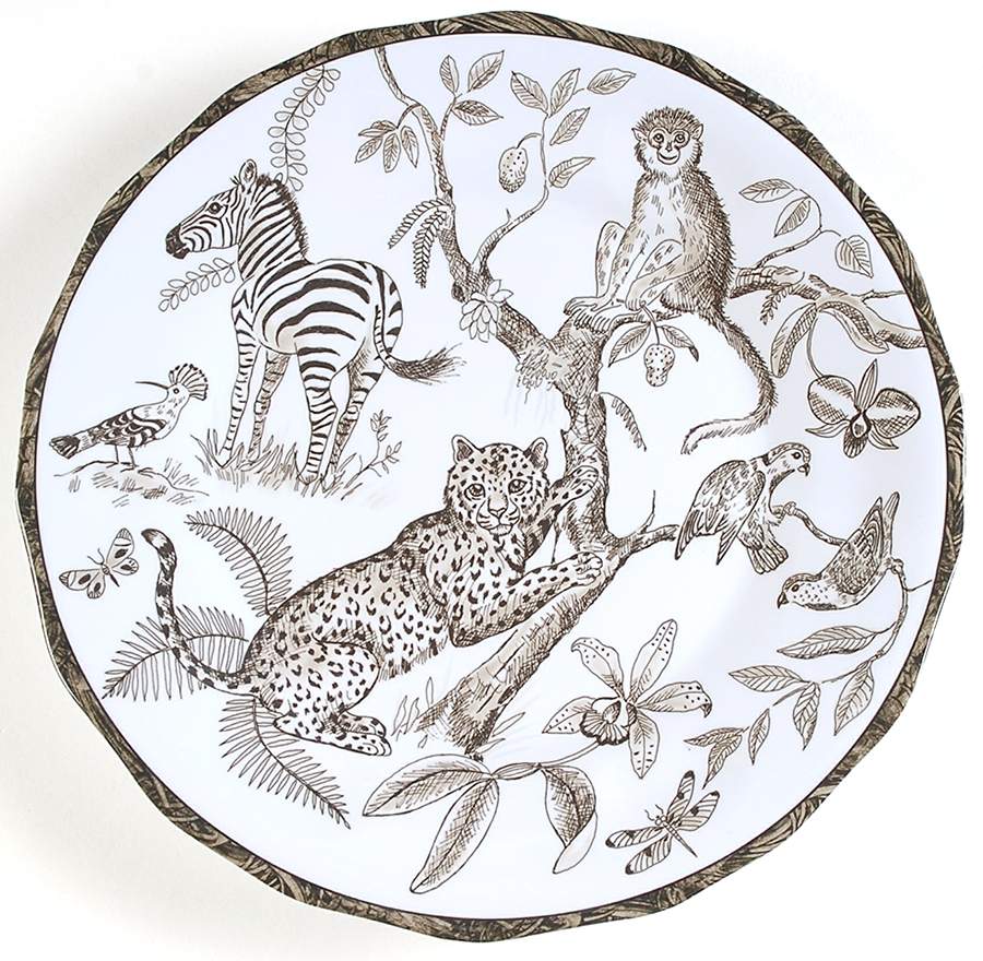 African Inspirations Sepia and Cream Melamine Dinner Plate by Lynn Chase-1