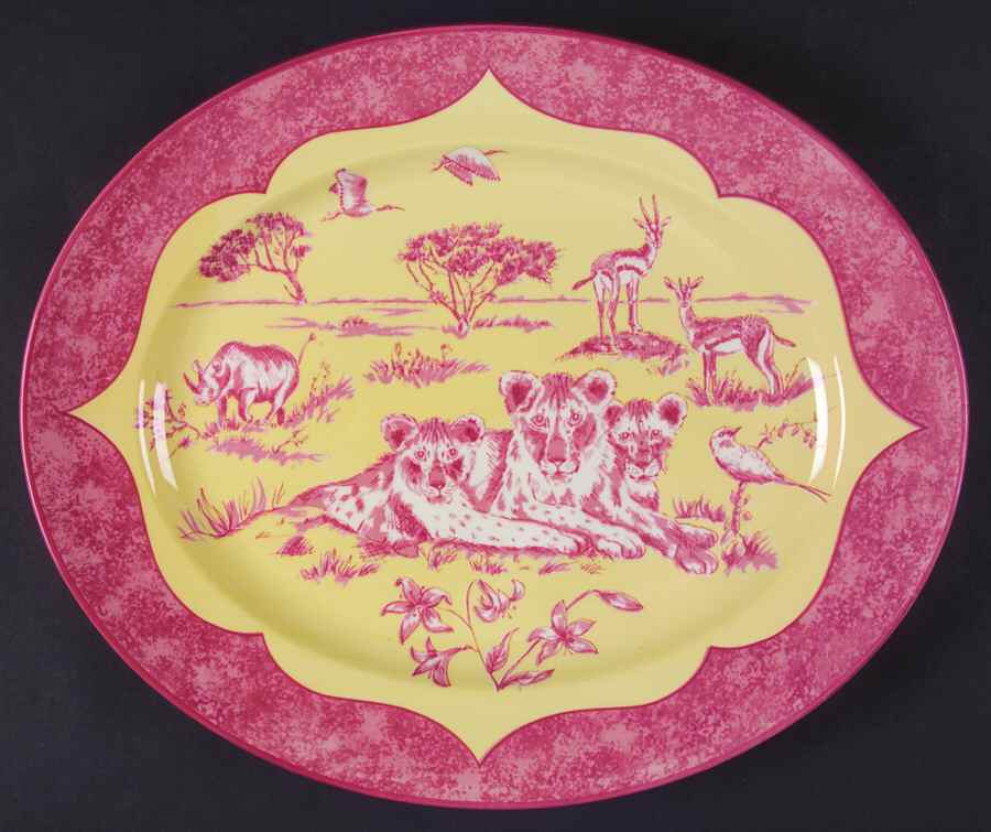 African Inspirations Cranberry and Yellow 14" Oval Serving Platter by Lynn Chase-1
