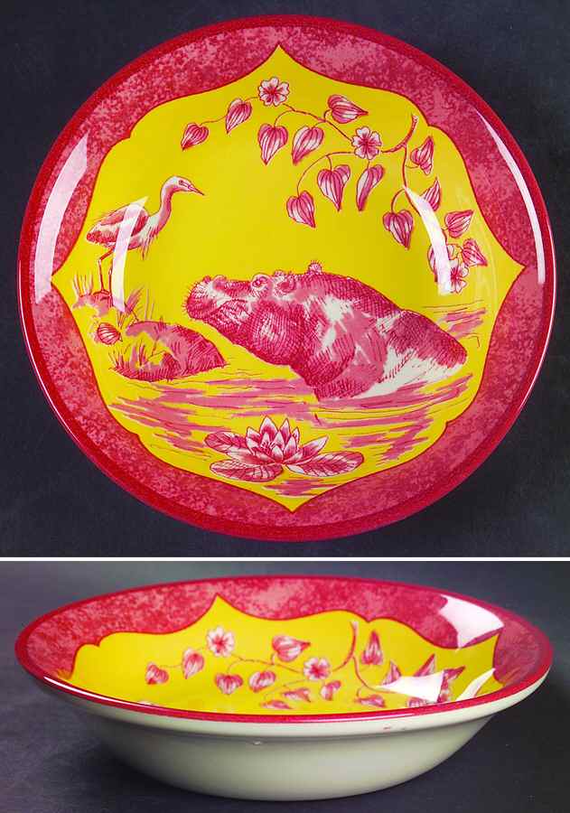 African Inspirations Cranberry and Yellow Soup/Cereal Bowl by Lynn Chase-1
