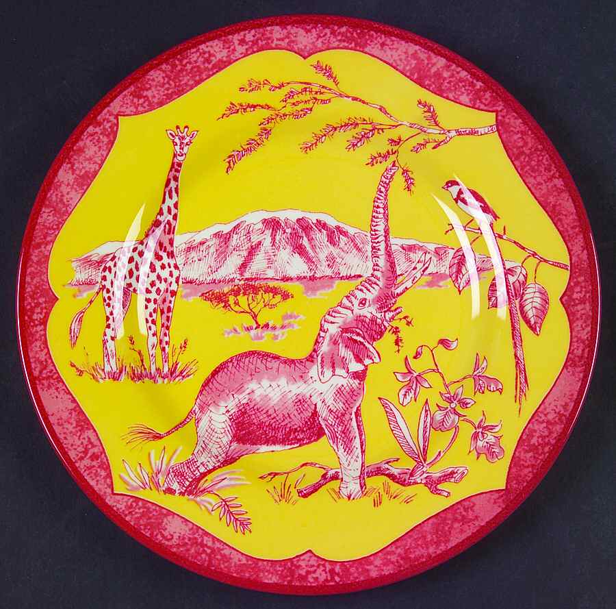African Inspirations Cranberry and Yellow Salad Plate by Lynn Chase-1