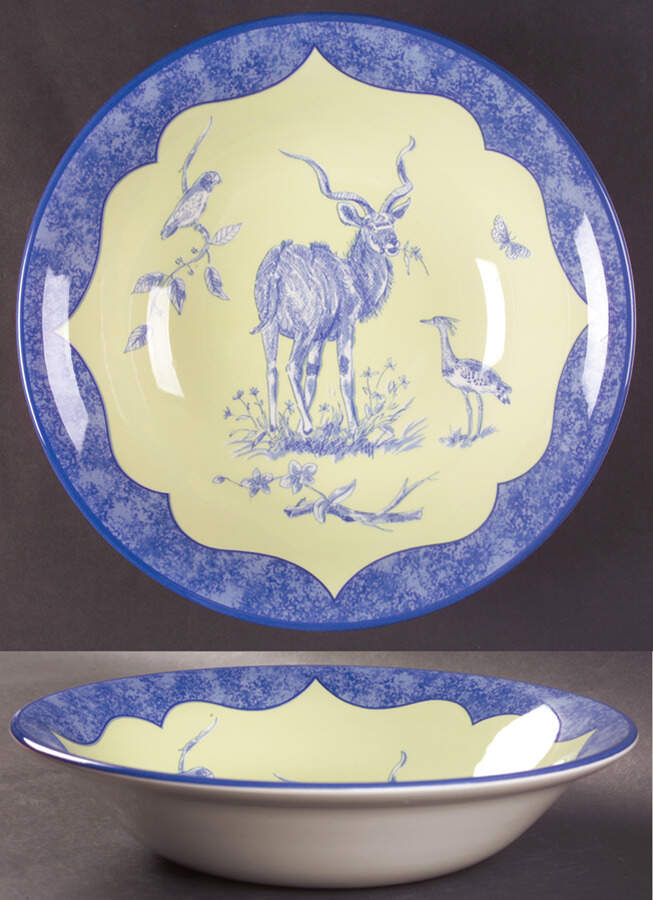 African Inspirations Blue and Green 10" Round Vegetable Bowl by Lynn Chase-1