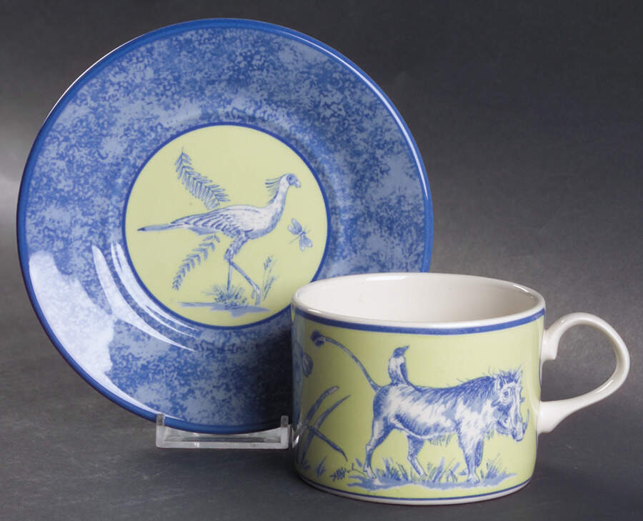 African Inspirations Blue and Green Flat Cup & Saucer Set by Lynn Chase-1