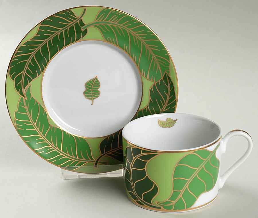 Gold Leaf Flat Cup & Saucer Set by Lynn Chase-1