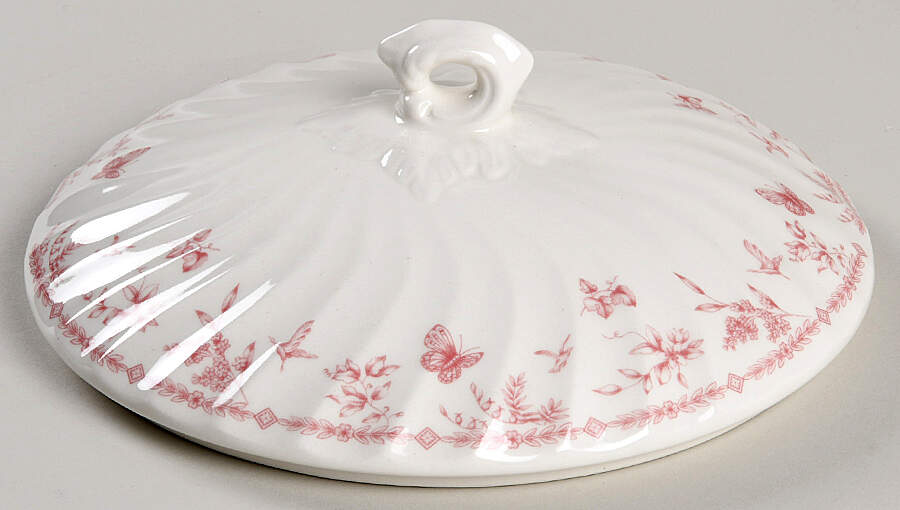 Toile Pink (Scalloped) Lid for Round Vegetable by Churchill-1