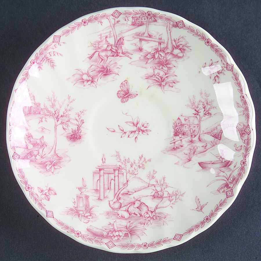 Toile Pink (Scalloped) Saucer by Churchill-1