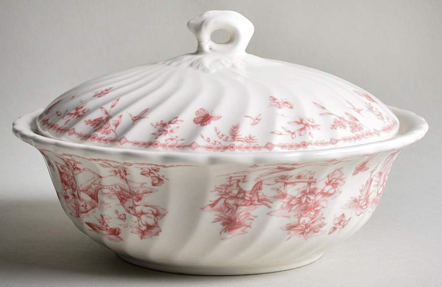 Toile Pink (Scalloped) Round Covered Vegetable by Churchill-1