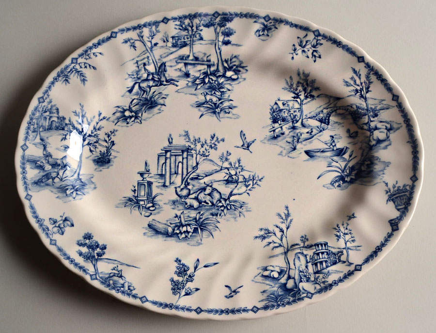 Toile Blue (Scalloped) 12" Oval Serving Platter by Churchill-1
