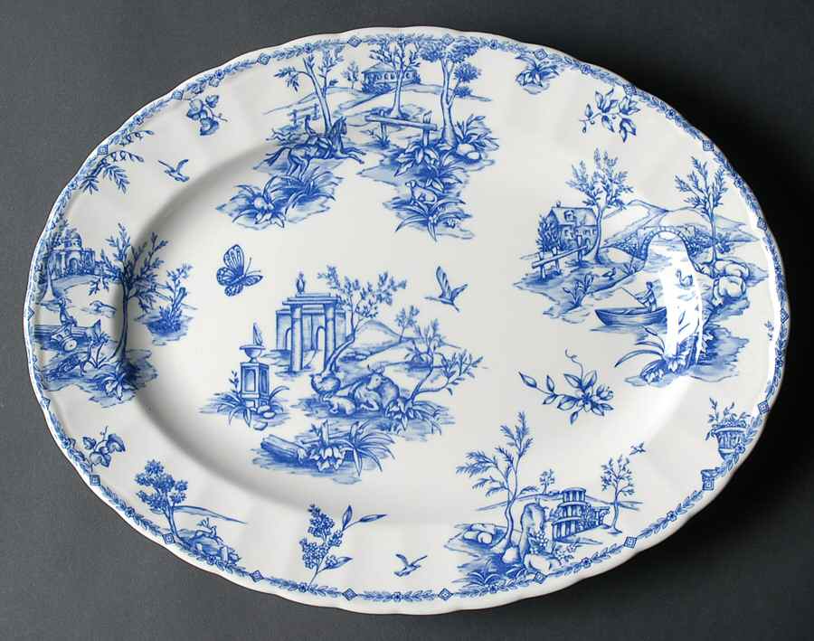 Toile Blue (Scalloped) 13" Oval Serving Platter by Churchill-1