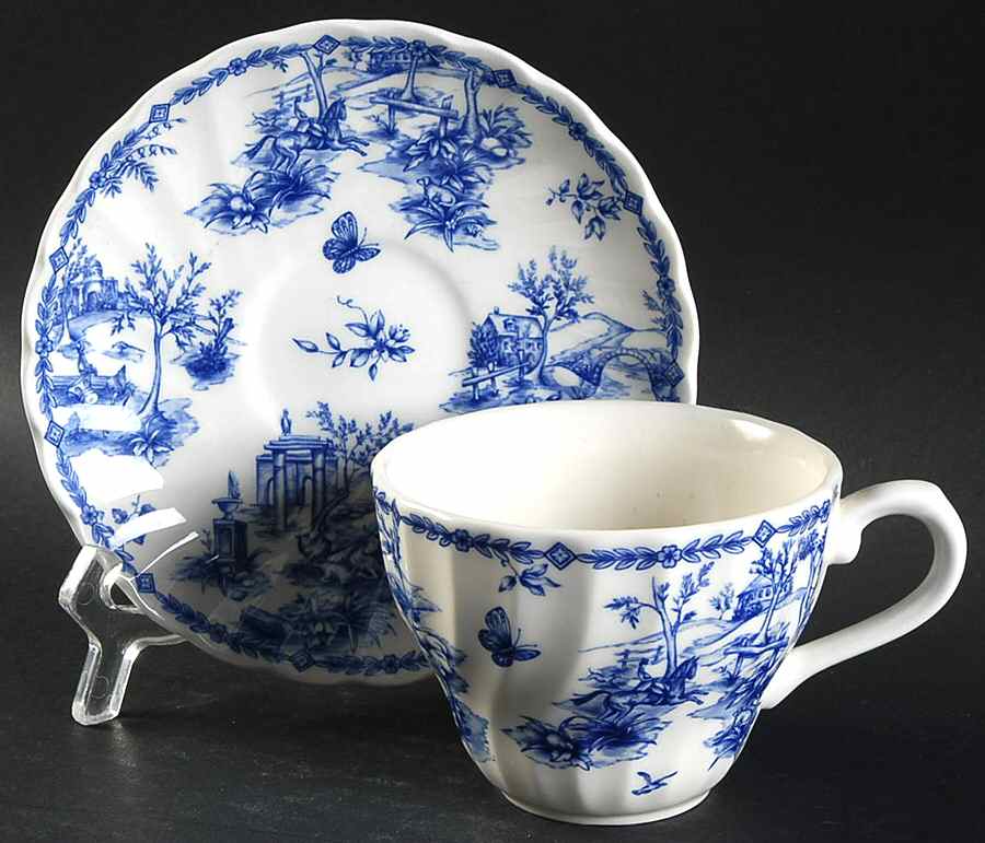 Toile Blue (Scalloped) Flat Cup & Saucer Set by Churchill-1