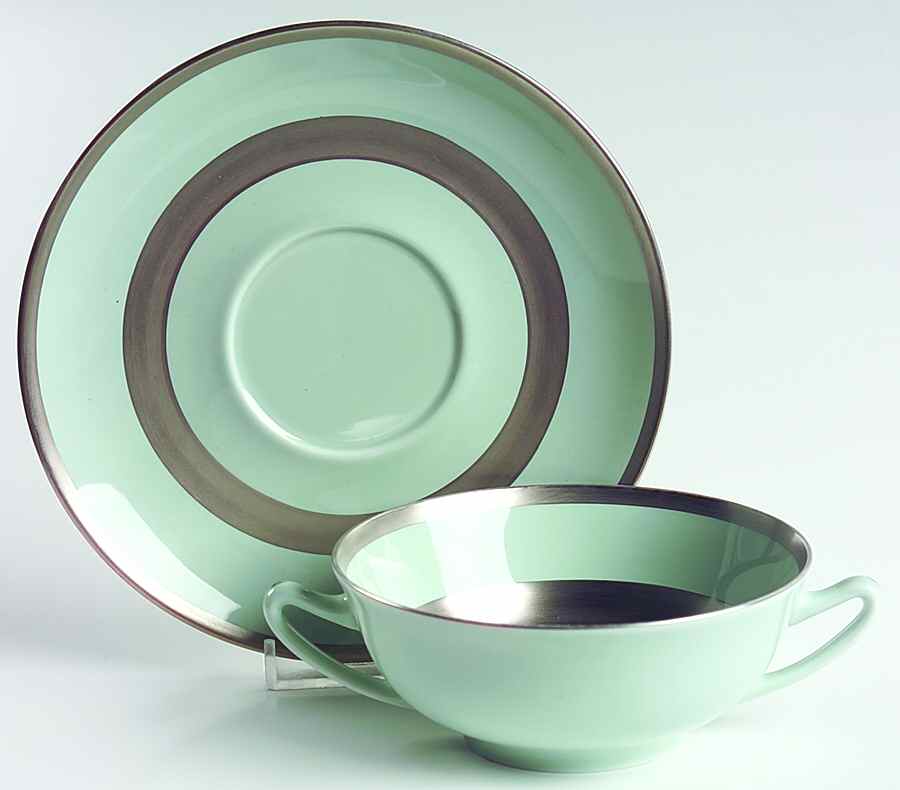 William Celadon Flat Cream Soup Bowl & Saucer Set by Charles Field Haviland-1