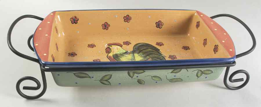 Country Collage 17" Rectangular Baker with 20" Metal Stand by Certified International-1