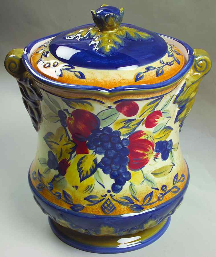 Tuscan Fruit Blue Biscuit Barrel & Lid by Certified International-1