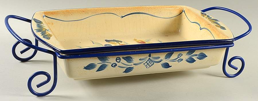 Tuscan Fruit Blue 16" Rectangular Baker with Metal Stand by Certified International-1