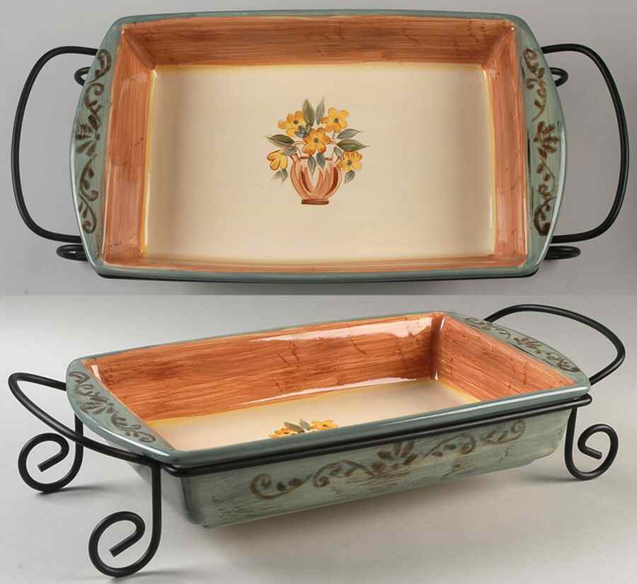 Tuscan Landscape 17" Rectangular Baker with 20" Metal Stand by Certified International-1