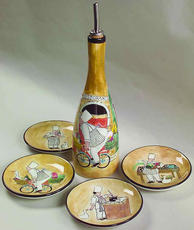 Cucina (Chef) Oil Jar Drizzler with 4 Motif Dipping Dish by Certified International-1