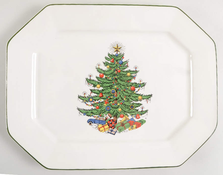 Christmas Tree (Narrow Green Band, White) 13" Rectangular Serving Platter by Cuthbertson-1