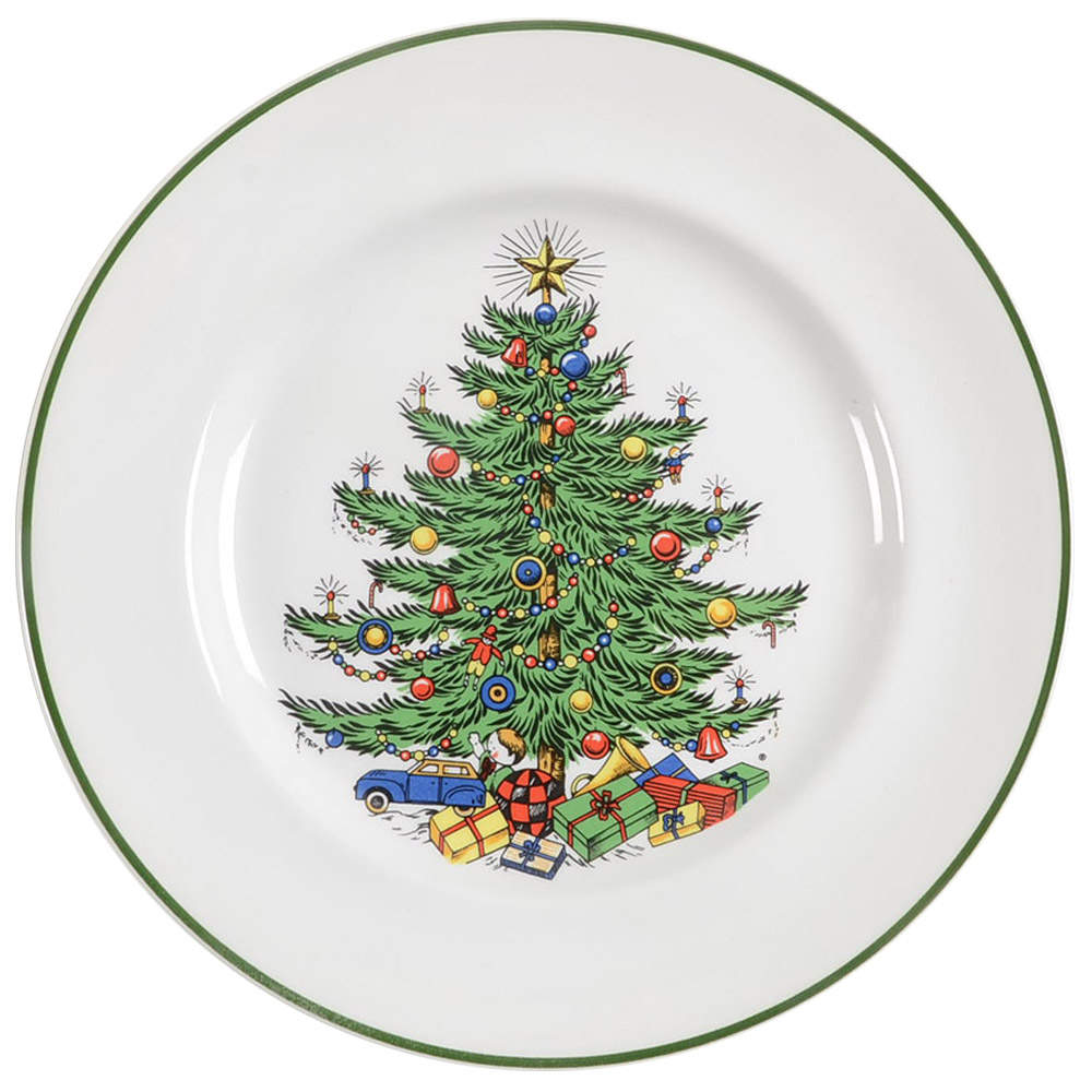 Christmas Tree (Narrow Green Band, White) Salad Plate by Cuthbertson-1