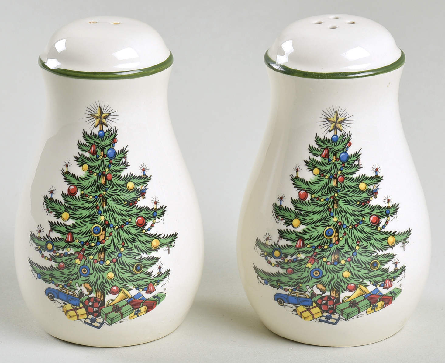 Christmas Tree (Narrow Green Band, White) Salt & Pepper Set by Cuthbertson-1