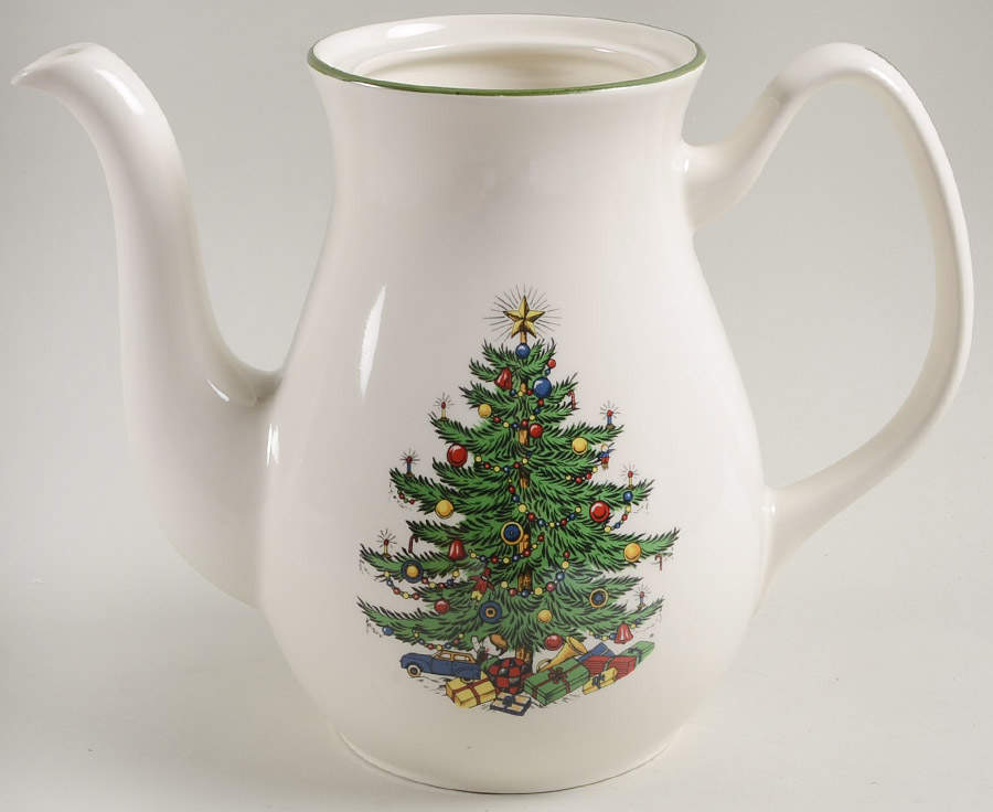 Christmas Tree (Narrow Green Band, White) Coffee Pot No Lid by Cuthbertson-1