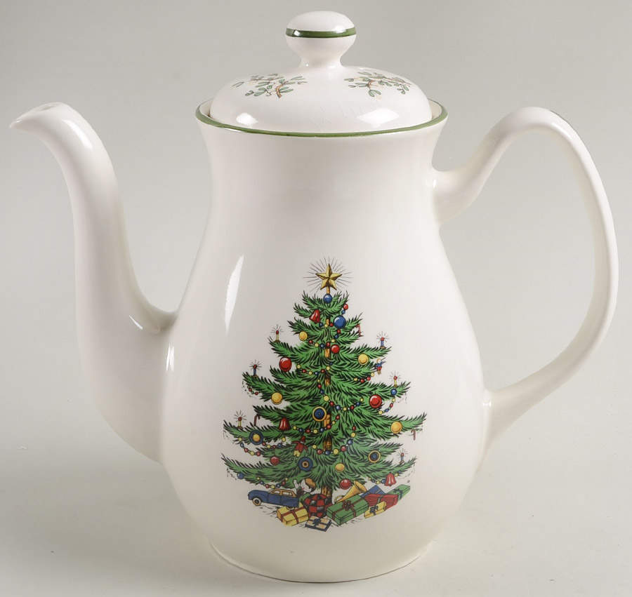 Christmas Tree (Narrow Green Band, White) Coffee Pot & Lid by Cuthbertson-1