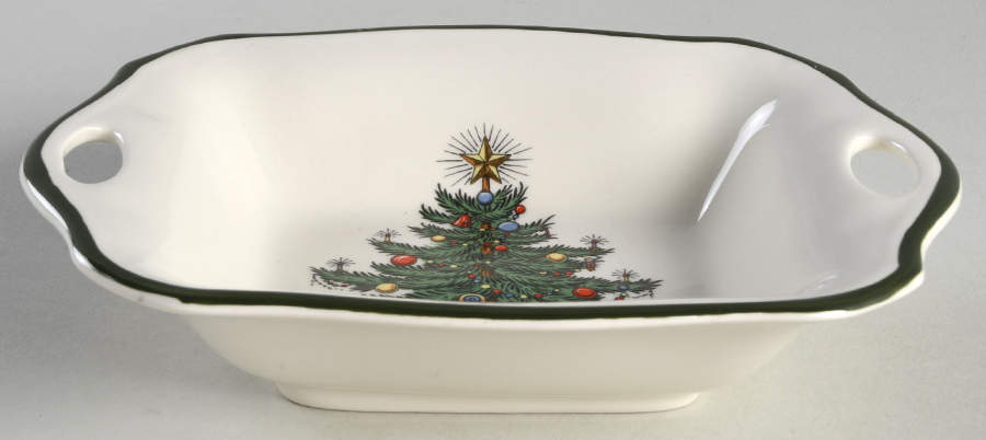 Christmas Tree (Narrow Green Band, White) Handled Candy Dish by Cuthbertson-1