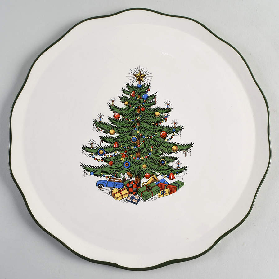 Christmas Tree (Narrow Green Band, White) Cake Plate by Cuthbertson-1