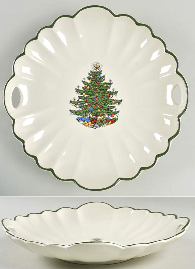 Christmas Tree (Narrow Green Band, White) Handled Chip Dish by Cuthbertson-1
