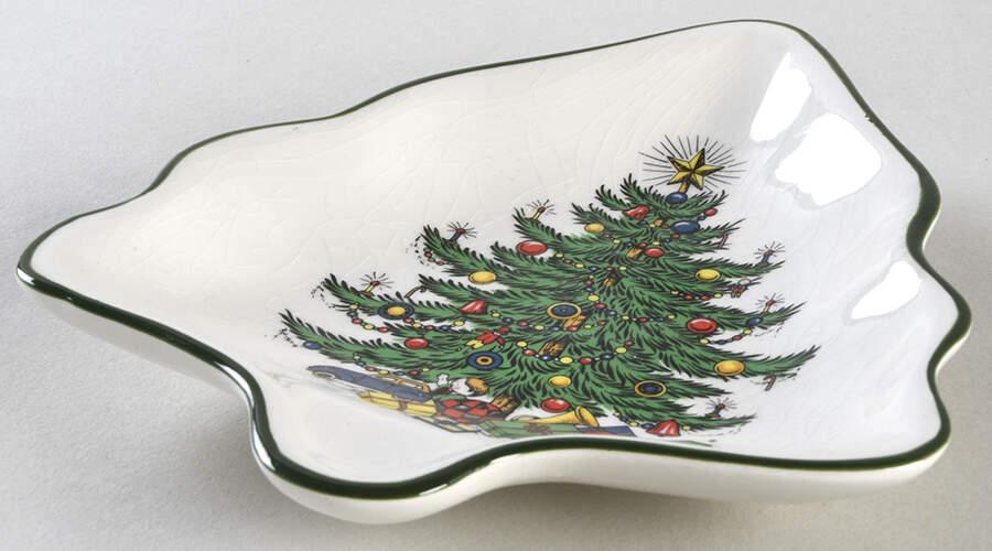 Christmas Tree (Narrow Green Band, White) 1 Part Small Tree Shaped Dish by Cuthbertson-1