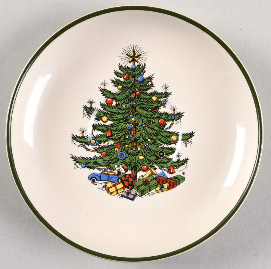 Christmas Tree (Narrow Green Band, White) Saucer for Oversized Cup by Cuthbertson-1