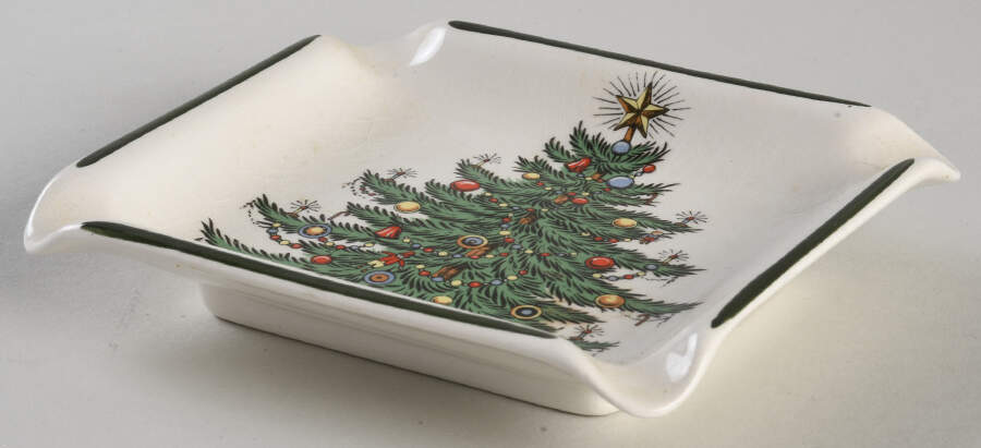 Christmas Tree (Narrow Green Band, White) Small Ashtray by Cuthbertson-1