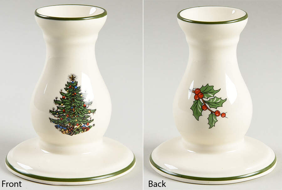 Christmas Tree (Narrow Green Band, White) Single Light Candlestick by Cuthbertson-1